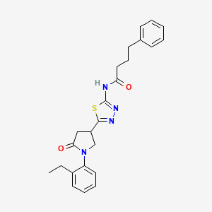 molecular formula C24H26N4O2S B11375774 N-{5-[1-(2-ethylphenyl)-5-oxopyrrolidin-3-yl]-1,3,4-thiadiazol-2-yl}-4-phenylbutanamide 