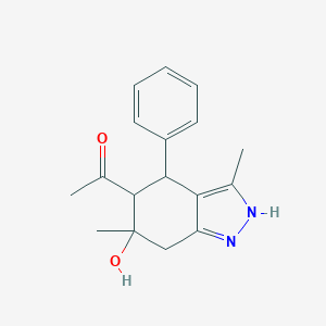 molecular formula C17H20N2O2 B011376 1-(6-hydroxy-3,6-dimethyl-4-phenyl-4,5,6,7-tetrahydro-2H-indazol-5-yl)ethanone CAS No. 101587-85-3
