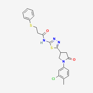 molecular formula C22H21ClN4O2S2 B11376267 N-{5-[1-(3-chloro-4-methylphenyl)-5-oxopyrrolidin-3-yl]-1,3,4-thiadiazol-2-yl}-3-(phenylsulfanyl)propanamide 