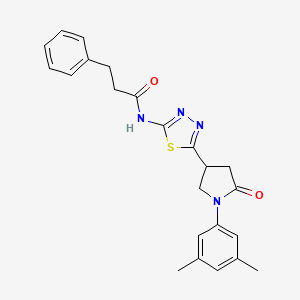 molecular formula C23H24N4O2S B11376301 N-{5-[1-(3,5-dimethylphenyl)-5-oxopyrrolidin-3-yl]-1,3,4-thiadiazol-2-yl}-3-phenylpropanamide 