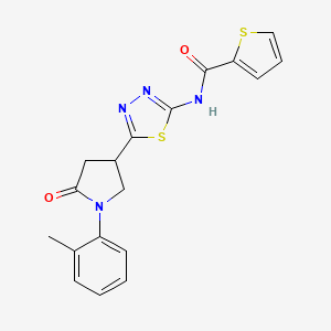 molecular formula C18H16N4O2S2 B11376559 N-{5-[1-(2-methylphenyl)-5-oxopyrrolidin-3-yl]-1,3,4-thiadiazol-2-yl}thiophene-2-carboxamide 