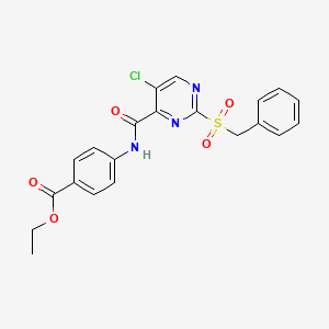 molecular formula C21H18ClN3O5S B11376653 Ethyl 4-[(2-benzylsulfonyl-5-chloropyrimidine-4-carbonyl)amino]benzoate 