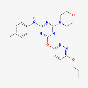 molecular formula C21H23N7O3 B11376834 N-(4-methylphenyl)-4-(morpholin-4-yl)-6-{[6-(prop-2-en-1-yloxy)pyridazin-3-yl]oxy}-1,3,5-triazin-2-amine 
