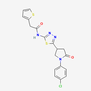 molecular formula C18H15ClN4O2S2 B11376915 N-{5-[1-(4-chlorophenyl)-5-oxopyrrolidin-3-yl]-1,3,4-thiadiazol-2-yl}-2-(thiophen-2-yl)acetamide 