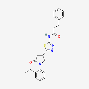 molecular formula C23H24N4O2S B11377006 N-{5-[1-(2-ethylphenyl)-5-oxopyrrolidin-3-yl]-1,3,4-thiadiazol-2-yl}-3-phenylpropanamide 