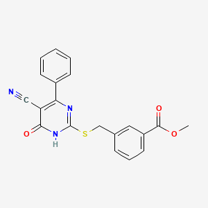 molecular formula C20H15N3O3S B11377786 Methyl 3-(((5-cyano-6-oxo-4-phenyl-1,6-dihydropyrimidin-2-yl)thio)methyl)benzoate 