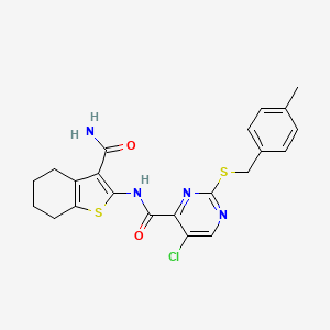 molecular formula C22H21ClN4O2S2 B11377830 N-(3-carbamoyl-4,5,6,7-tetrahydro-1-benzothiophen-2-yl)-5-chloro-2-[(4-methylbenzyl)sulfanyl]pyrimidine-4-carboxamide 