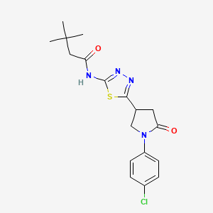 molecular formula C18H21ClN4O2S B11377852 N-{5-[1-(4-chlorophenyl)-5-oxopyrrolidin-3-yl]-1,3,4-thiadiazol-2-yl}-3,3-dimethylbutanamide 