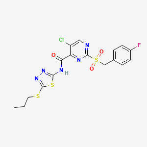 molecular formula C17H15ClFN5O3S3 B11377877 5-chloro-2-[(4-fluorobenzyl)sulfonyl]-N-[5-(propylsulfanyl)-1,3,4-thiadiazol-2-yl]pyrimidine-4-carboxamide 