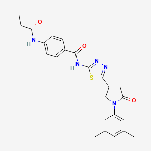 molecular formula C24H25N5O3S B11378115 N-{5-[1-(3,5-dimethylphenyl)-5-oxopyrrolidin-3-yl]-1,3,4-thiadiazol-2-yl}-4-(propanoylamino)benzamide 