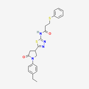 molecular formula C23H24N4O2S2 B11378462 N-{5-[1-(4-ethylphenyl)-5-oxopyrrolidin-3-yl]-1,3,4-thiadiazol-2-yl}-3-(phenylsulfanyl)propanamide 