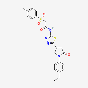 molecular formula C23H24N4O4S2 B11378835 N-{5-[1-(4-ethylphenyl)-5-oxopyrrolidin-3-yl]-1,3,4-thiadiazol-2-yl}-2-[(4-methylphenyl)sulfonyl]acetamide 