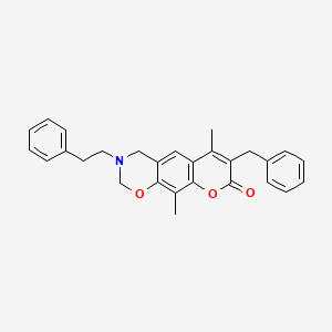 molecular formula C28H27NO3 B11379060 7-benzyl-6,10-dimethyl-3-(2-phenylethyl)-3,4-dihydro-2H,8H-chromeno[6,7-e][1,3]oxazin-8-one 