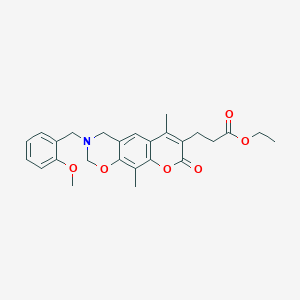 molecular formula C26H29NO6 B11379064 ethyl 3-[3-(2-methoxybenzyl)-6,10-dimethyl-8-oxo-3,4-dihydro-2H,8H-chromeno[6,7-e][1,3]oxazin-7-yl]propanoate 