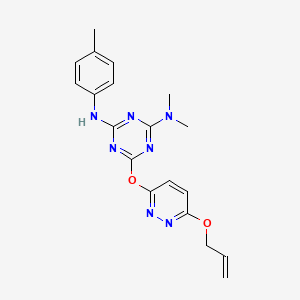 molecular formula C19H21N7O2 B11379399 N,N-dimethyl-N'-(4-methylphenyl)-6-{[6-(prop-2-en-1-yloxy)pyridazin-3-yl]oxy}-1,3,5-triazine-2,4-diamine 