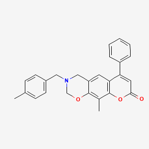 molecular formula C26H23NO3 B11379647 10-methyl-3-(4-methylbenzyl)-6-phenyl-3,4-dihydro-2H,8H-chromeno[6,7-e][1,3]oxazin-8-one 