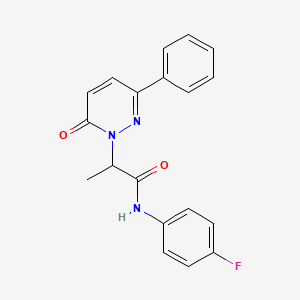 molecular formula C19H16FN3O2 B11379906 N-(4-fluorophenyl)-2-(6-oxo-3-phenylpyridazin-1(6H)-yl)propanamide 