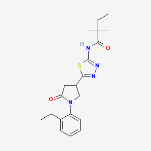 molecular formula C20H26N4O2S B11380209 N-{5-[1-(2-ethylphenyl)-5-oxopyrrolidin-3-yl]-1,3,4-thiadiazol-2-yl}-2,2-dimethylbutanamide 