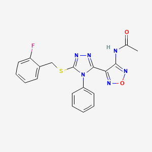 molecular formula C19H15FN6O2S B11380503 N-(4-{5-[(2-fluorobenzyl)sulfanyl]-4-phenyl-4H-1,2,4-triazol-3-yl}-1,2,5-oxadiazol-3-yl)acetamide 