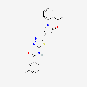 molecular formula C23H24N4O2S B11380978 N-{5-[1-(2-ethylphenyl)-5-oxopyrrolidin-3-yl]-1,3,4-thiadiazol-2-yl}-3,4-dimethylbenzamide 