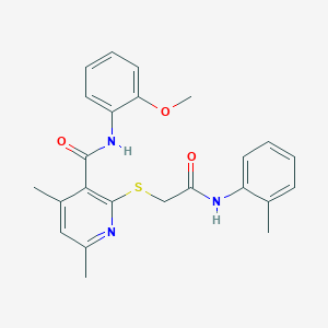 molecular formula C24H25N3O3S B11381511 N-(2-methoxyphenyl)-4,6-dimethyl-2-({2-[(2-methylphenyl)amino]-2-oxoethyl}sulfanyl)pyridine-3-carboxamide 