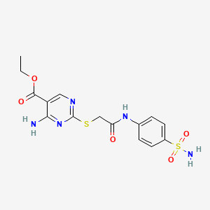 molecular formula C15H17N5O5S2 B11381620 Ethyl 4-amino-2-({2-oxo-2-[(4-sulfamoylphenyl)amino]ethyl}sulfanyl)pyrimidine-5-carboxylate 
