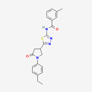 molecular formula C22H22N4O2S B11381827 N-{5-[1-(4-ethylphenyl)-5-oxopyrrolidin-3-yl]-1,3,4-thiadiazol-2-yl}-3-methylbenzamide 