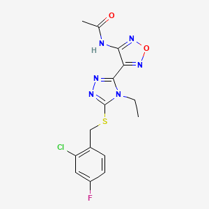 molecular formula C15H14ClFN6O2S B11381864 N-(4-{5-[(2-chloro-4-fluorobenzyl)sulfanyl]-4-ethyl-4H-1,2,4-triazol-3-yl}-1,2,5-oxadiazol-3-yl)acetamide 