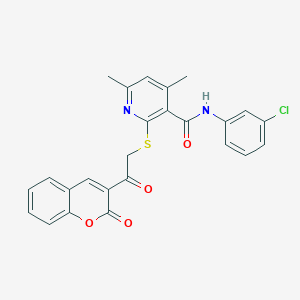 molecular formula C25H19ClN2O4S B11382078 N-(3-chlorophenyl)-4,6-dimethyl-2-{[2-oxo-2-(2-oxo-2H-chromen-3-yl)ethyl]sulfanyl}pyridine-3-carboxamide 