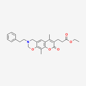 molecular formula C26H29NO5 B11382390 ethyl 3-[6,10-dimethyl-8-oxo-3-(2-phenylethyl)-3,4-dihydro-2H,8H-chromeno[6,7-e][1,3]oxazin-7-yl]propanoate 