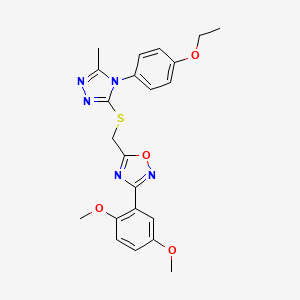 molecular formula C22H23N5O4S B11382515 3-(2,5-dimethoxyphenyl)-5-({[4-(4-ethoxyphenyl)-5-methyl-4H-1,2,4-triazol-3-yl]sulfanyl}methyl)-1,2,4-oxadiazole 
