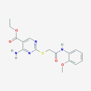molecular formula C16H18N4O4S B11382544 Ethyl 4-amino-2-({2-[(2-methoxyphenyl)amino]-2-oxoethyl}sulfanyl)pyrimidine-5-carboxylate 
