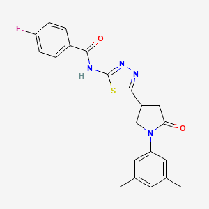 molecular formula C21H19FN4O2S B11382703 N-{5-[1-(3,5-dimethylphenyl)-5-oxopyrrolidin-3-yl]-1,3,4-thiadiazol-2-yl}-4-fluorobenzamide 