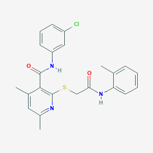 molecular formula C23H22ClN3O2S B11382741 N-(3-chlorophenyl)-4,6-dimethyl-2-({2-[(2-methylphenyl)amino]-2-oxoethyl}sulfanyl)pyridine-3-carboxamide 