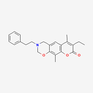 molecular formula C23H25NO3 B11384930 7-ethyl-6,10-dimethyl-3-(2-phenylethyl)-3,4-dihydro-2H,8H-chromeno[6,7-e][1,3]oxazin-8-one 