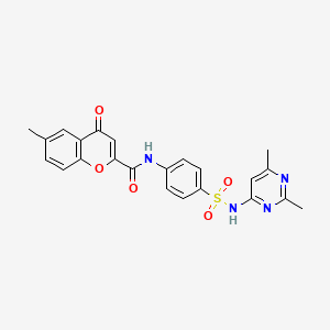 molecular formula C23H20N4O5S B11384967 N-{4-[(2,6-dimethylpyrimidin-4-yl)sulfamoyl]phenyl}-6-methyl-4-oxo-4H-chromene-2-carboxamide 