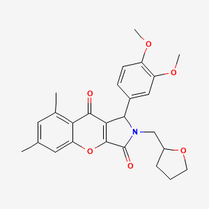 molecular formula C26H27NO6 B11385577 1-(3,4-Dimethoxyphenyl)-6,8-dimethyl-2-(tetrahydrofuran-2-ylmethyl)-1,2-dihydrochromeno[2,3-c]pyrrole-3,9-dione 