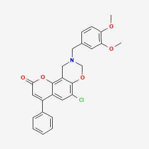 molecular formula C26H22ClNO5 B11385780 6-chloro-9-(3,4-dimethoxybenzyl)-4-phenyl-9,10-dihydro-2H,8H-chromeno[8,7-e][1,3]oxazin-2-one 