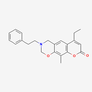 molecular formula C22H23NO3 B11386011 6-ethyl-10-methyl-3-(2-phenylethyl)-3,4-dihydro-2H,8H-chromeno[6,7-e][1,3]oxazin-8-one 
