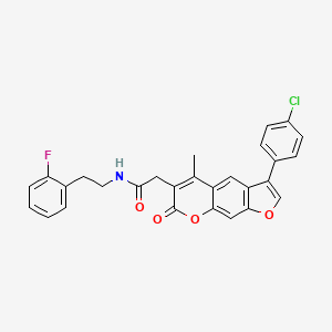 molecular formula C28H21ClFNO4 B11386901 2-[3-(4-chlorophenyl)-5-methyl-7-oxo-7H-furo[3,2-g]chromen-6-yl]-N-[2-(2-fluorophenyl)ethyl]acetamide 