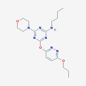 molecular formula C18H27N7O3 B11387708 N-Butyl-4-(4-morpholinyl)-6-[(6-propoxy-3-pyridazinyl)oxy]-1,3,5-triazin-2-amine CAS No. 891041-00-2