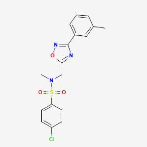 molecular formula C17H16ClN3O3S B11387713 4-chloro-N-methyl-N-{[3-(3-methylphenyl)-1,2,4-oxadiazol-5-yl]methyl}benzenesulfonamide 