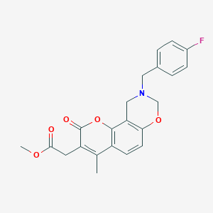 molecular formula C22H20FNO5 B11387803 methyl [9-(4-fluorobenzyl)-4-methyl-2-oxo-9,10-dihydro-2H,8H-chromeno[8,7-e][1,3]oxazin-3-yl]acetate 