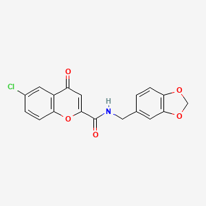 molecular formula C18H12ClNO5 B11387809 N-(1,3-benzodioxol-5-ylmethyl)-6-chloro-4-oxo-4H-chromene-2-carboxamide 