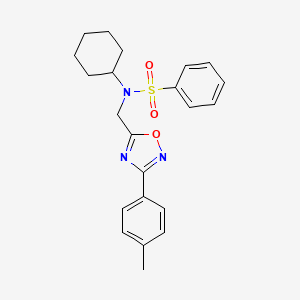 molecular formula C22H25N3O3S B11388613 N-cyclohexyl-N-{[3-(4-methylphenyl)-1,2,4-oxadiazol-5-yl]methyl}benzenesulfonamide 