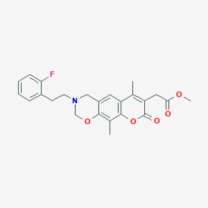 molecular formula C24H24FNO5 B11389749 methyl {3-[2-(2-fluorophenyl)ethyl]-6,10-dimethyl-8-oxo-3,4-dihydro-2H,8H-chromeno[6,7-e][1,3]oxazin-7-yl}acetate 