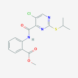 molecular formula C16H16ClN3O3S B11390109 Methyl 2-({[5-chloro-2-(isopropylthio)pyrimidin-4-yl]carbonyl}amino)benzoate 