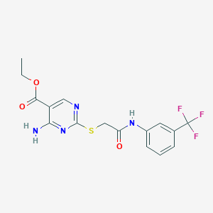 molecular formula C16H15F3N4O3S B11390337 Ethyl 4-amino-2-[(2-oxo-2-{[3-(trifluoromethyl)phenyl]amino}ethyl)sulfanyl]pyrimidine-5-carboxylate 
