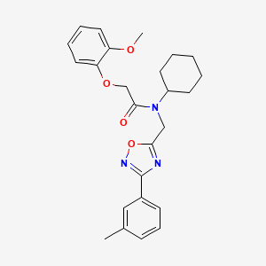 molecular formula C25H29N3O4 B11390761 N-cyclohexyl-2-(2-methoxyphenoxy)-N-{[3-(3-methylphenyl)-1,2,4-oxadiazol-5-yl]methyl}acetamide 