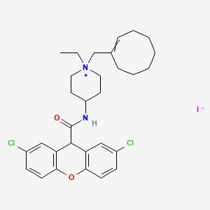 molecular formula C30H37Cl2IN2O2 B1139078 2,7-dichloro-N-[1-[[(1E)-cycloocten-1-yl]methyl]-1-ethylpiperidin-1-ium-4-yl]-9H-xanthene-9-carboxamide;iodide CAS No. 353791-85-2